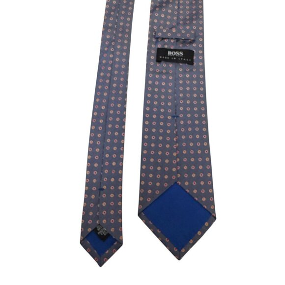 HUGO BOSS  Mens Designer Necktie Blue Dots Luxury Woven Silk Tie Narrow Italy - Picture 6 of 7